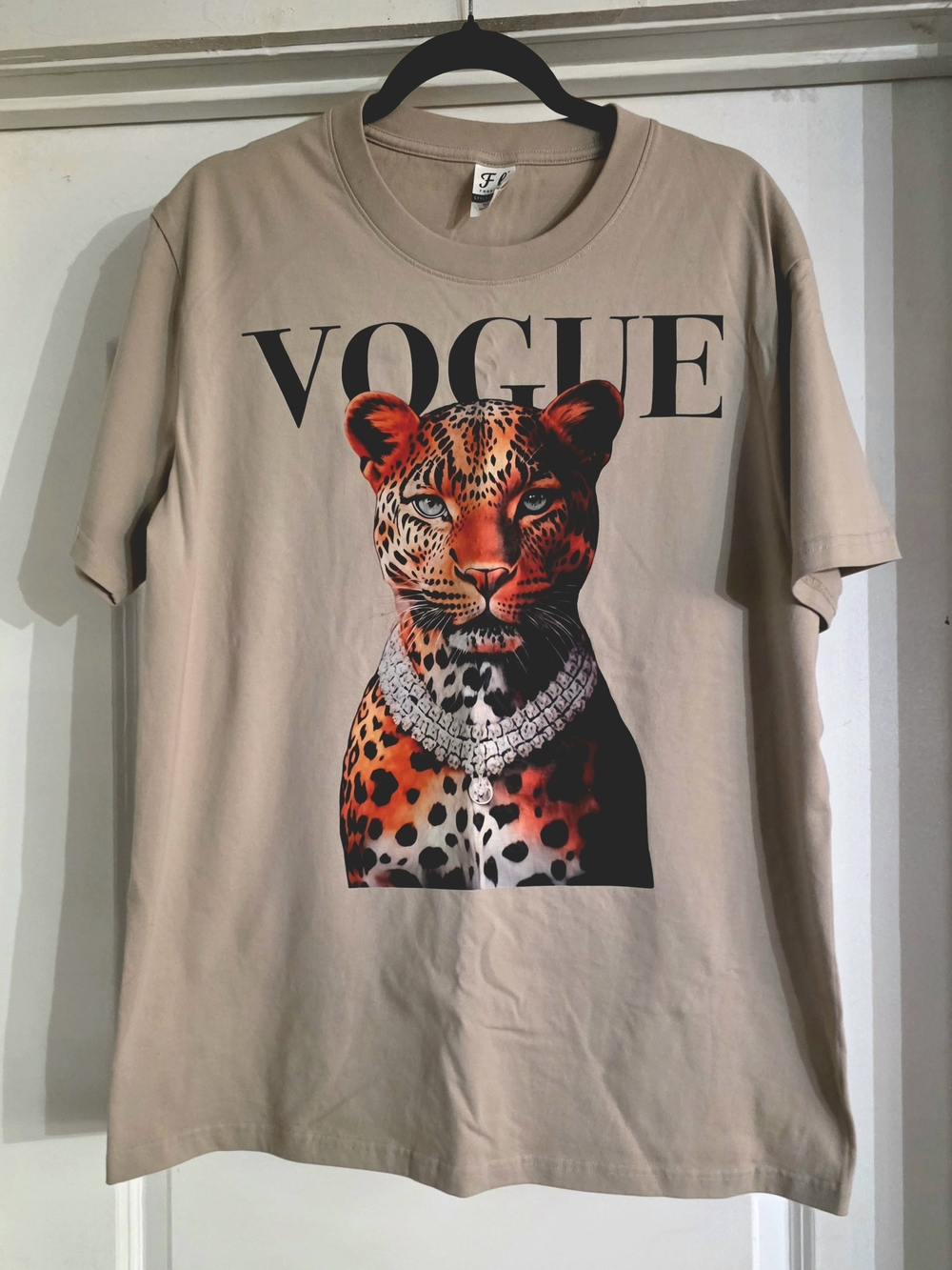 VOGUE Leopard Graphic Tee in Beige NWOT